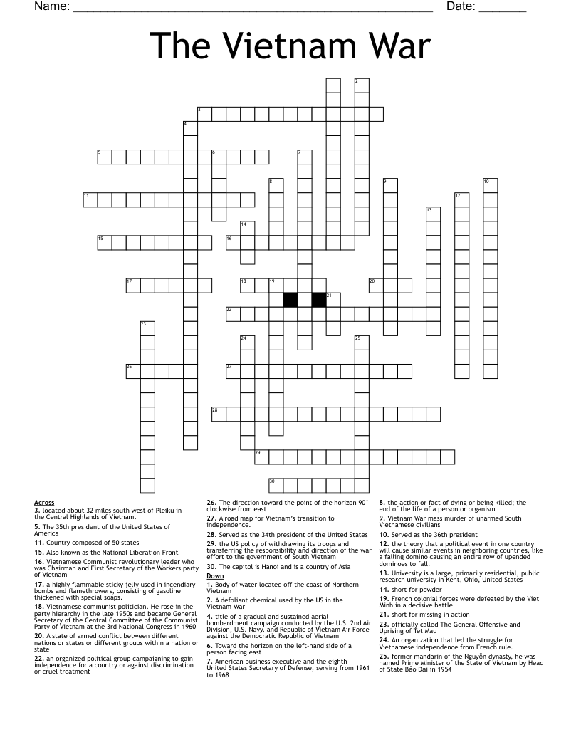 The Vietnam War Crossword