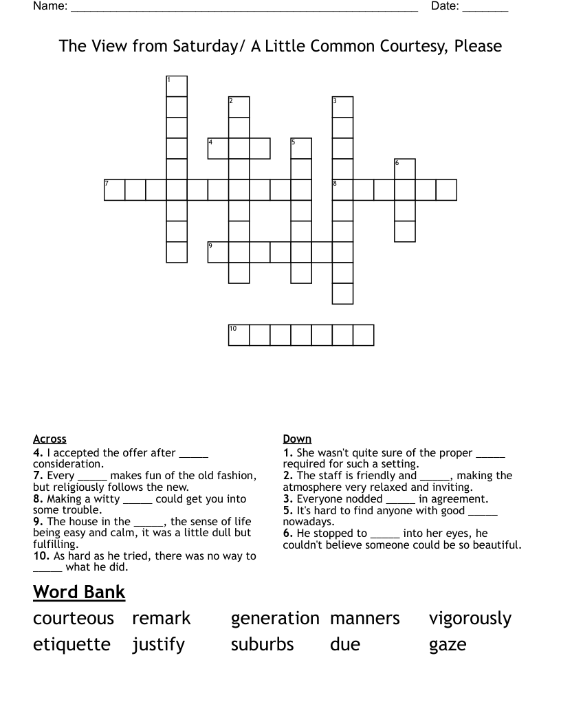 The View from Saturday/ A Little Common Courtesy, Please Crossword