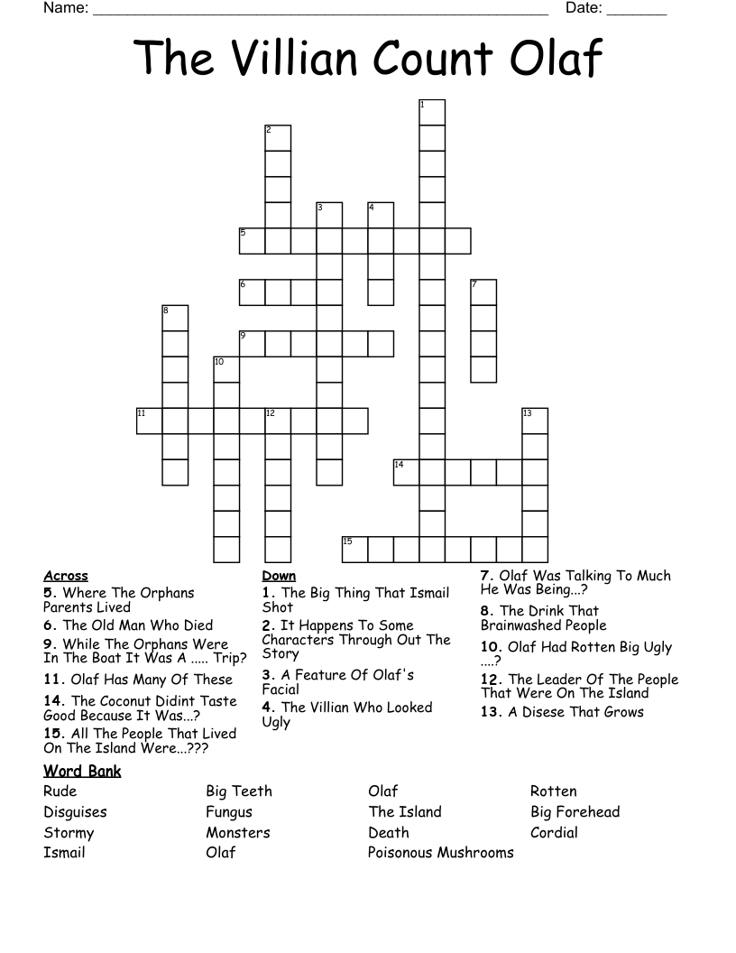 The Villian Count Olaf Crossword
