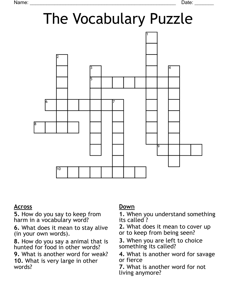 The Vocabulary Puzzle  Crossword