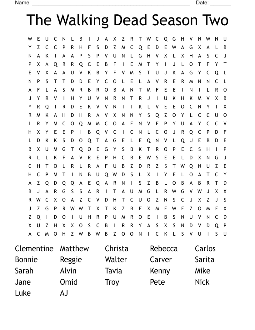 The Walking Dead Season Two Word Search