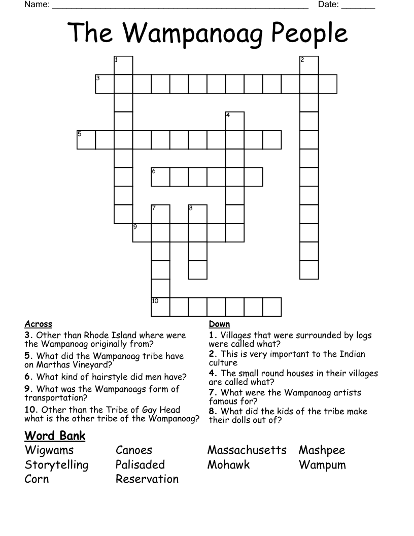 The Wampanoag People Crossword