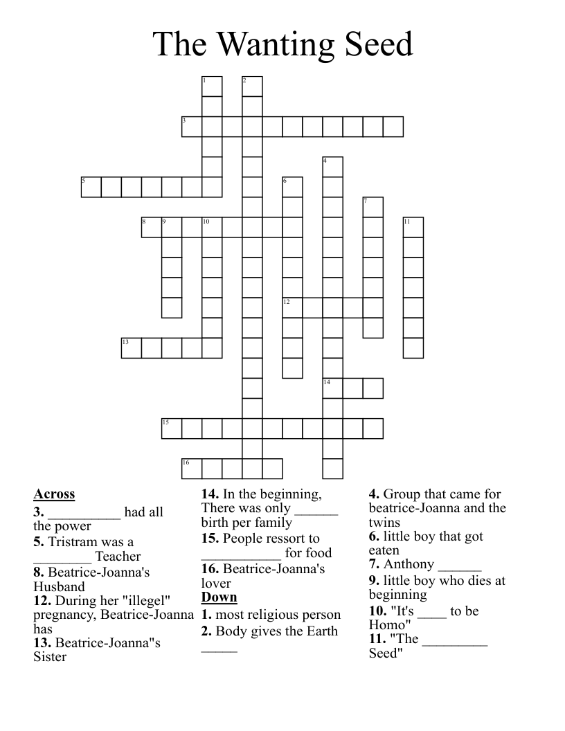 The Wanting Seed Crossword