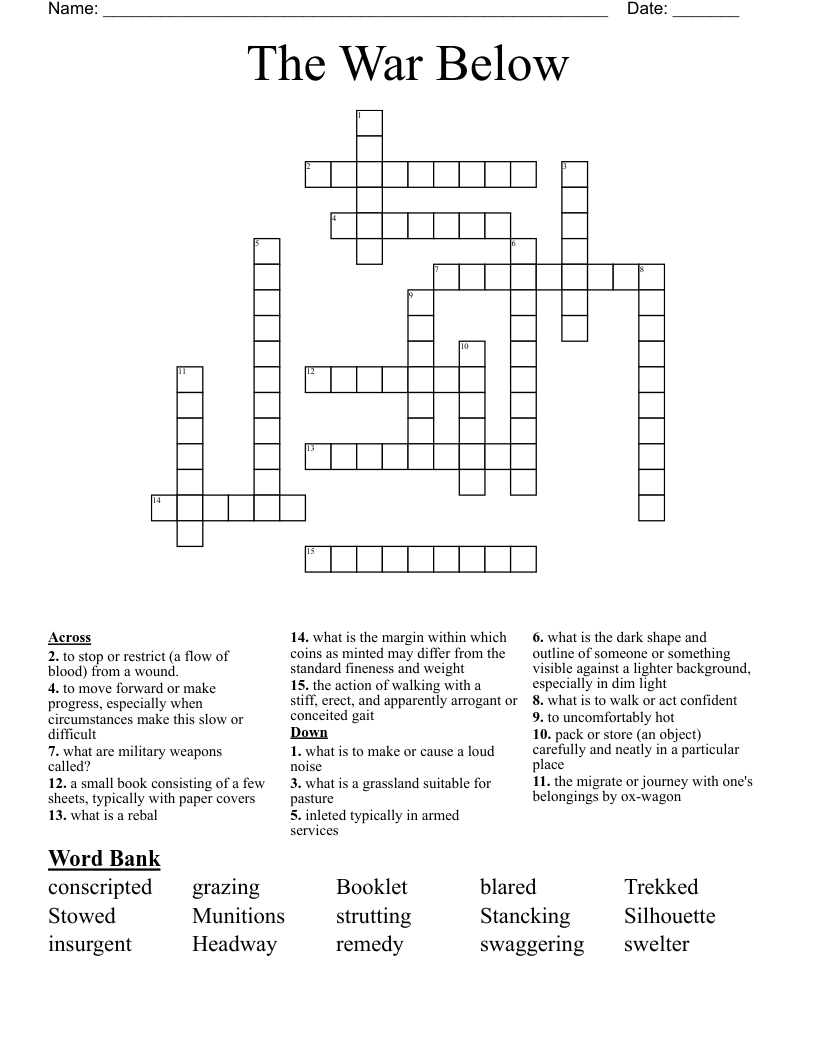 The War Below Crossword