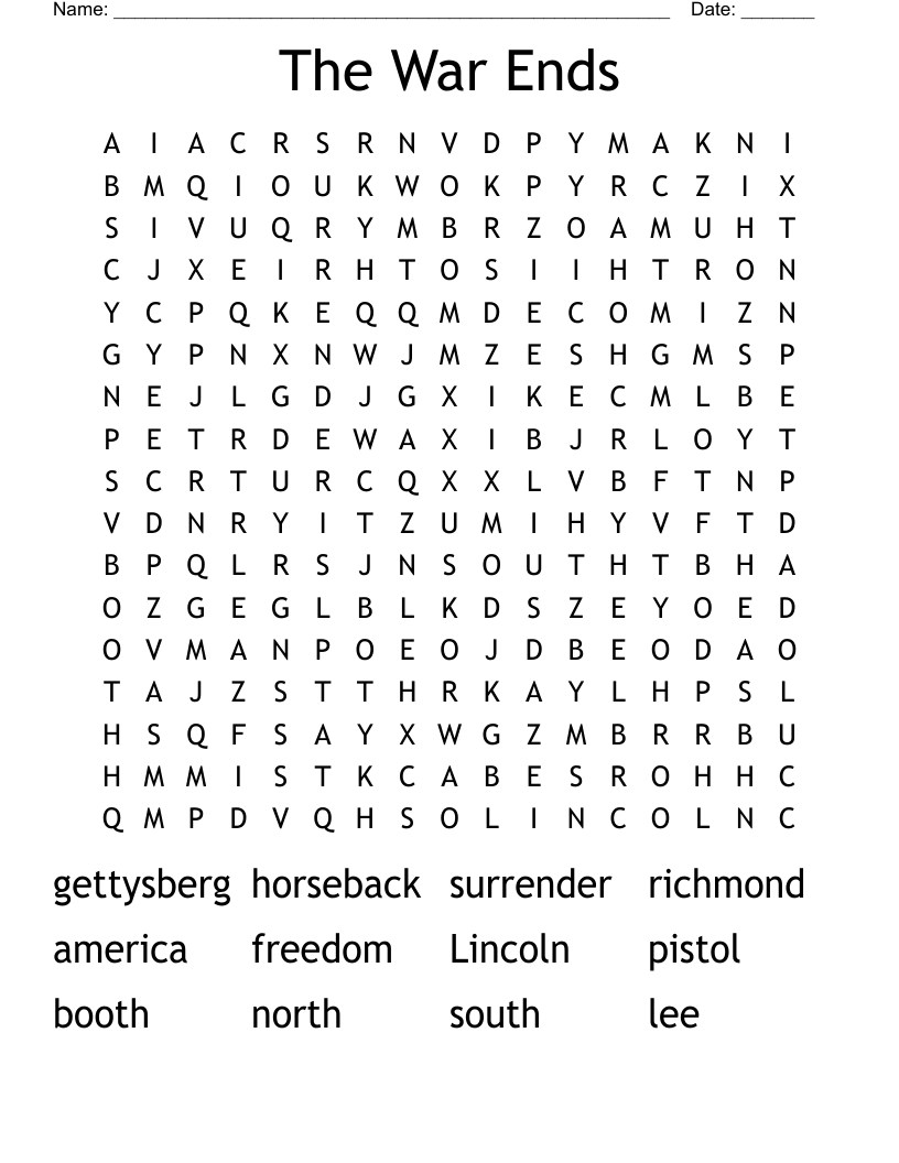 The War Ends Word Search