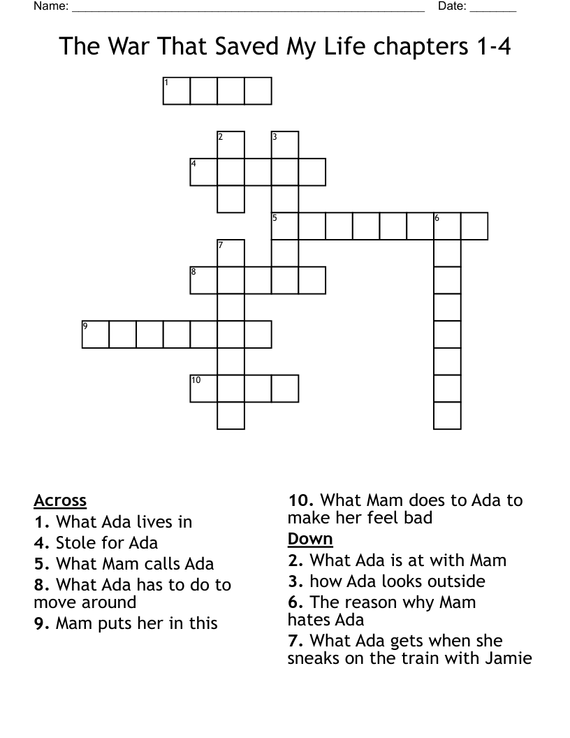 The War That Saved My Life chapters 1-4 Crossword