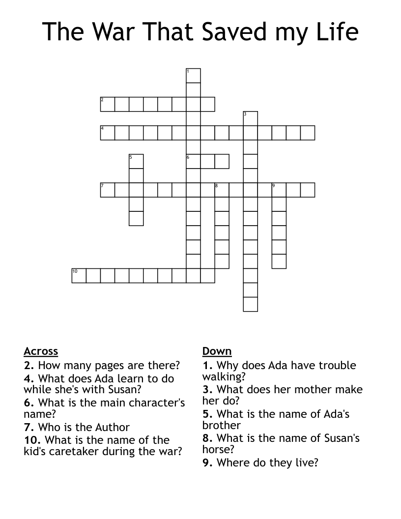 The War That Saved my Life Crossword
