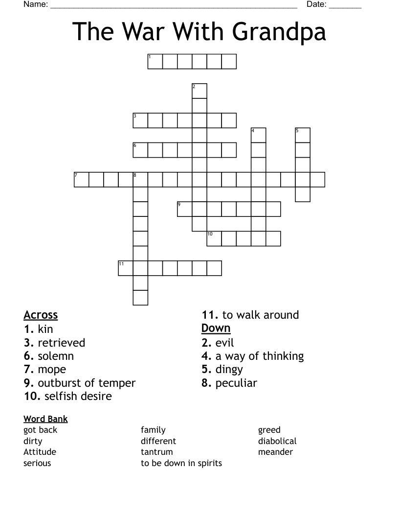The War With Grandpa Crossword