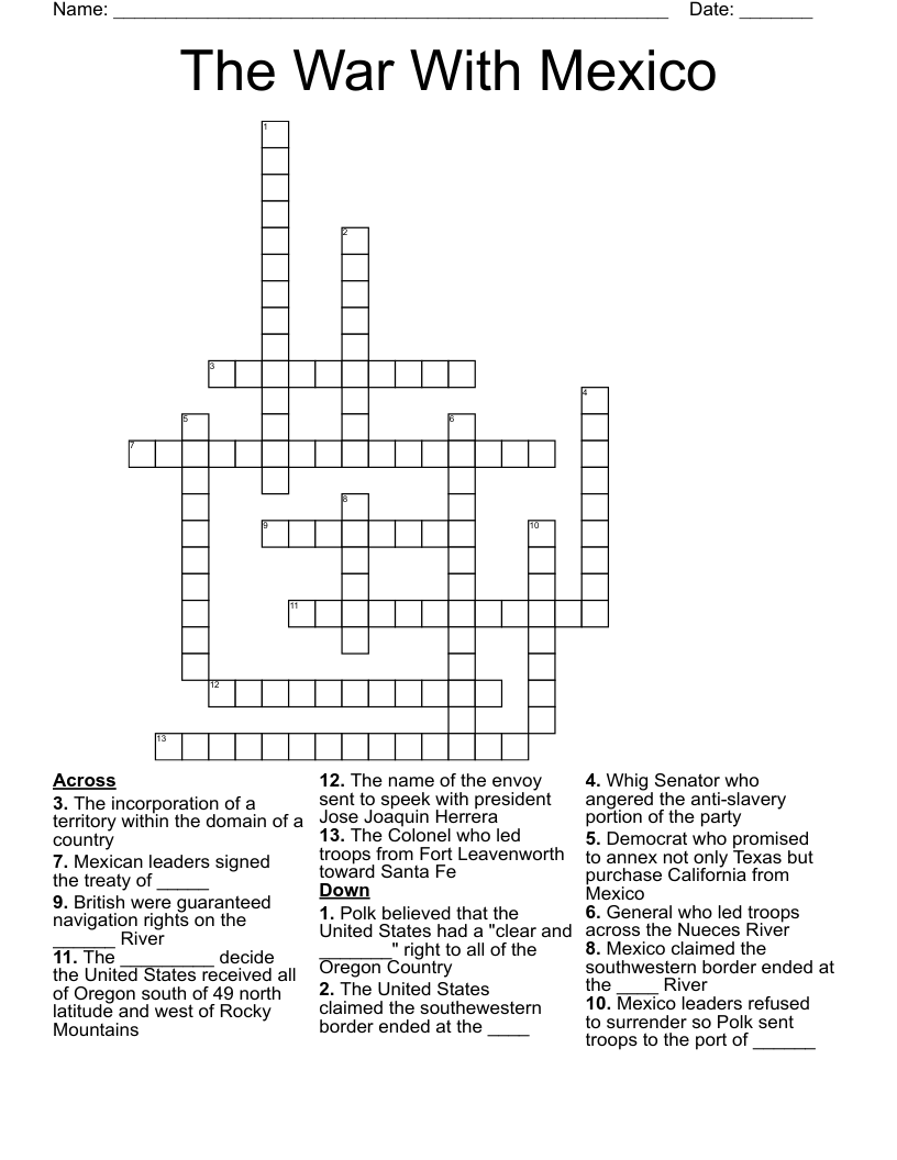 The War With Mexico Crossword