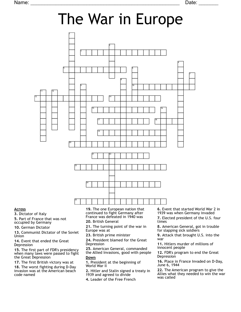 The War in Europe Crossword
