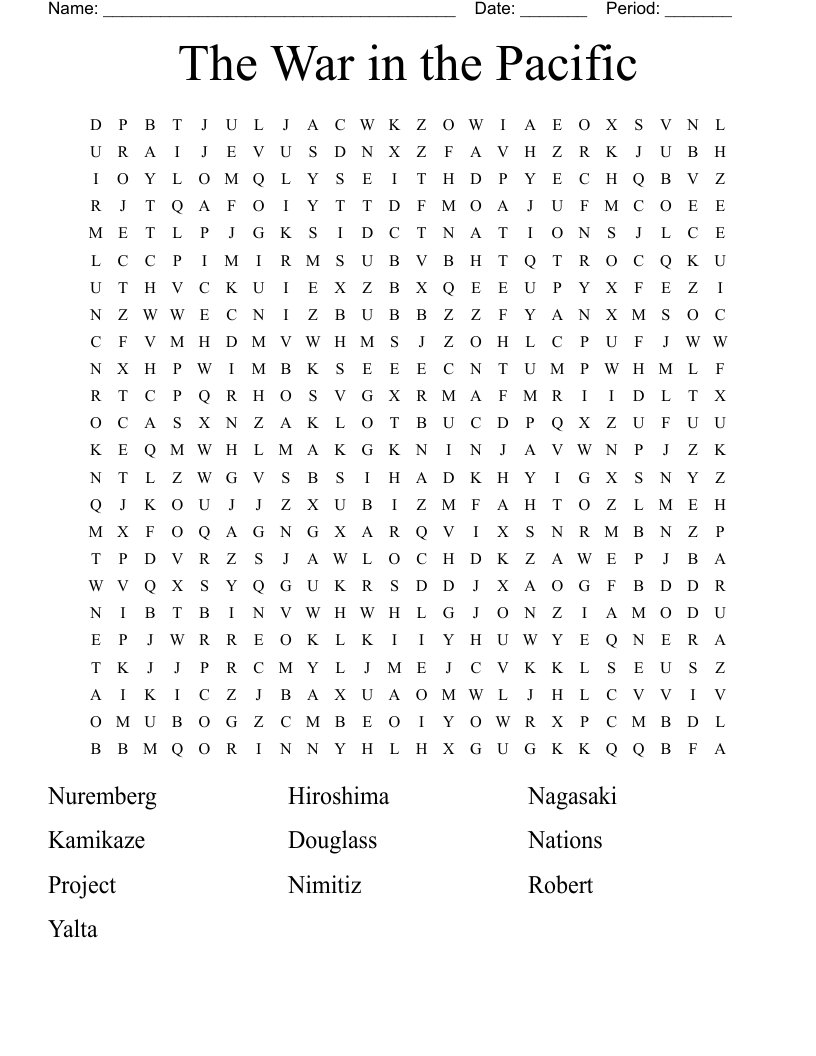 The War in the Pacific  Word Search