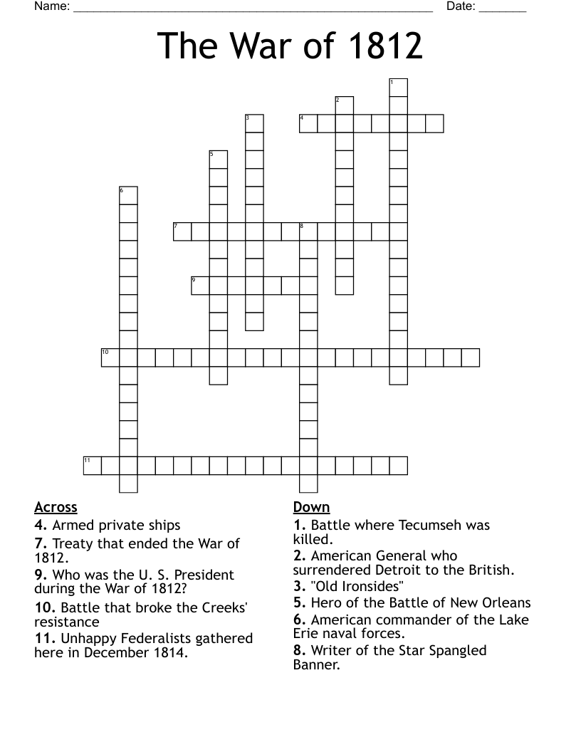 The War of 1812 Crossword