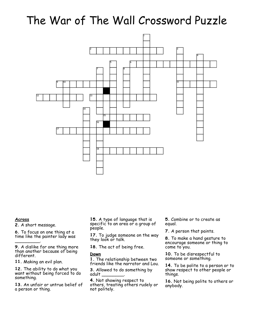 The War of The Wall Crossword Puzzle