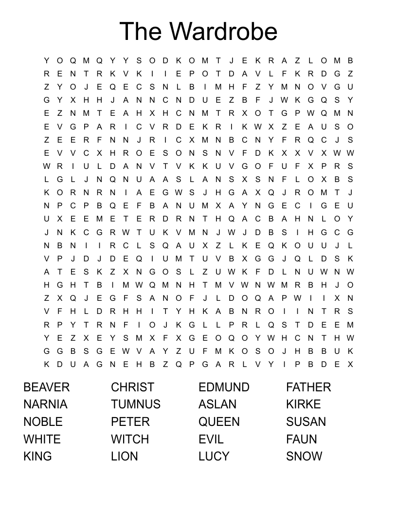 The Wardrobe Word Search