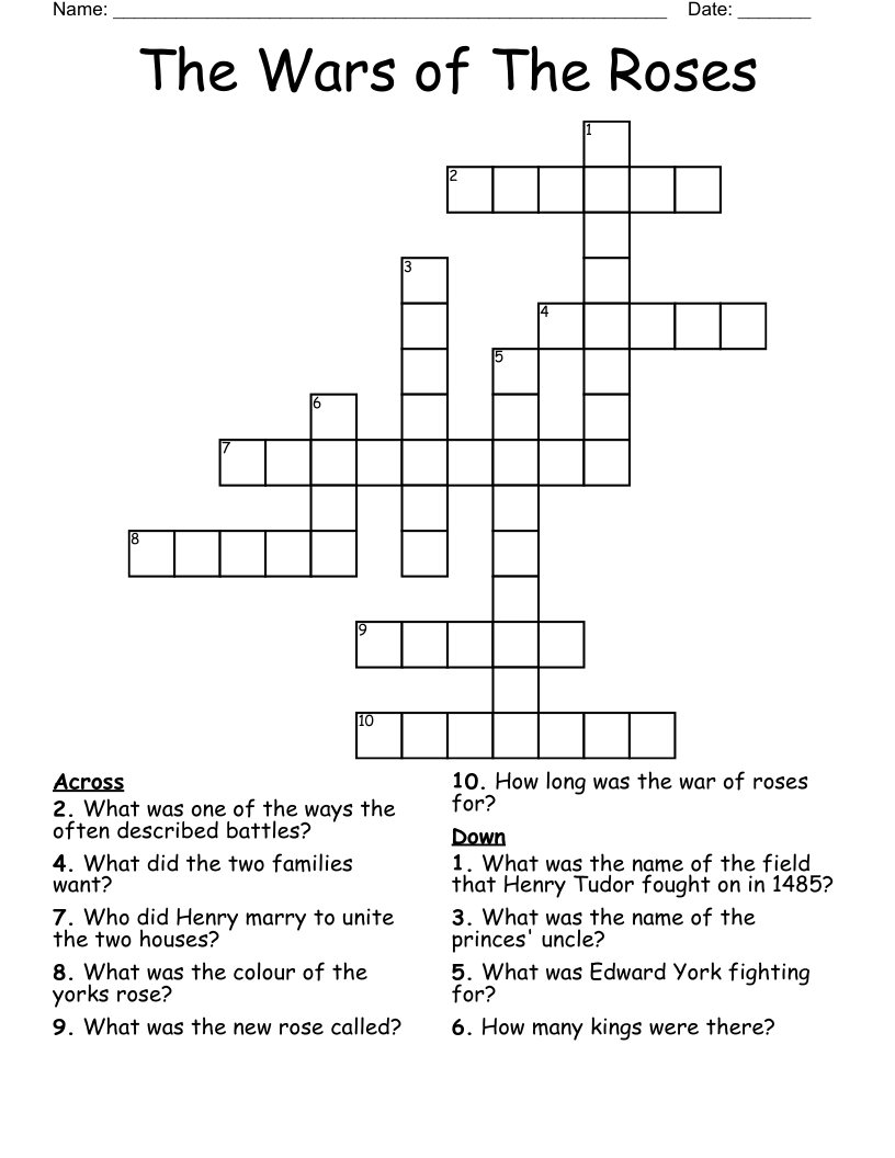 The Wars of The Roses Crossword