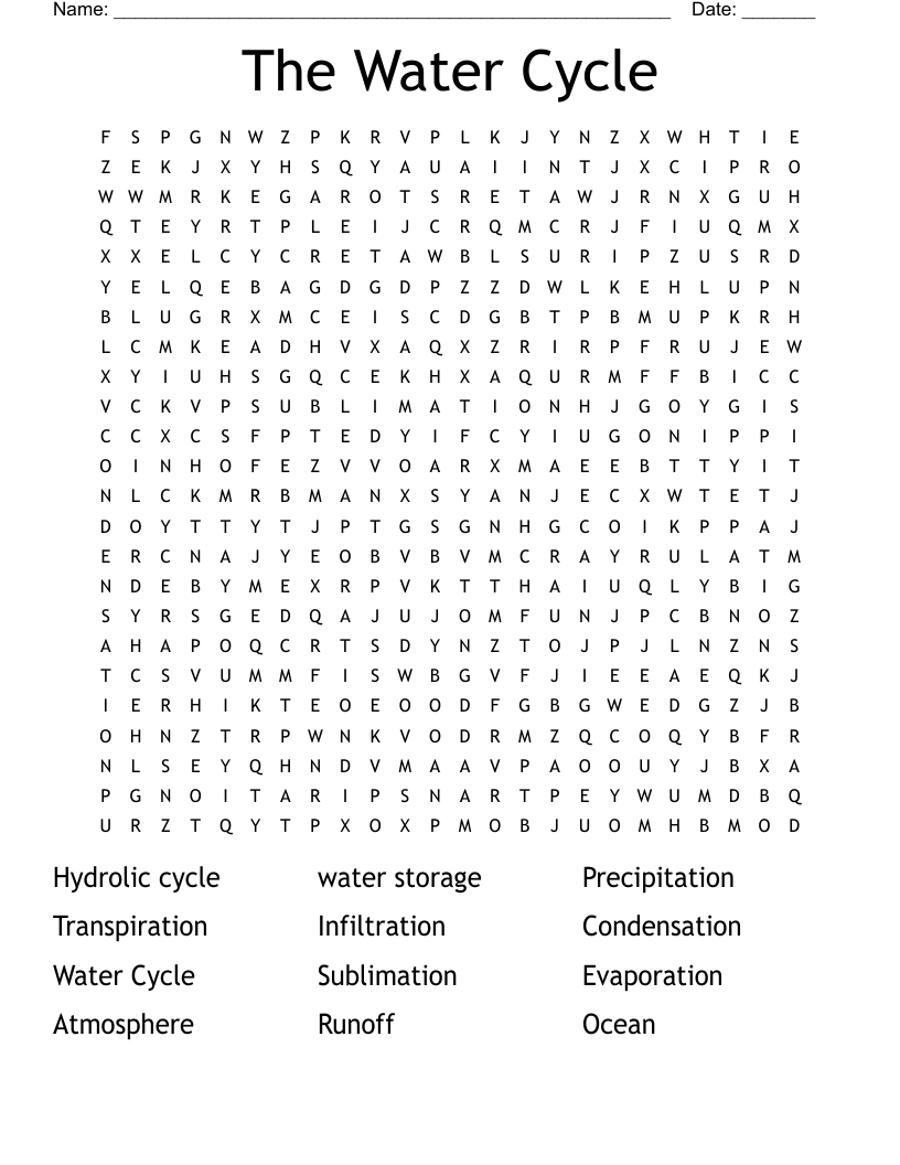The Water Cycle Word Search