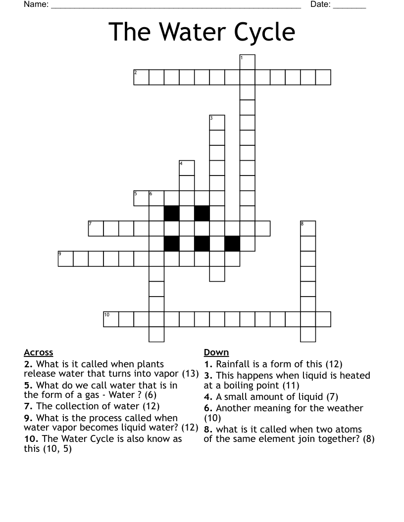 The Water Cycle Crossword