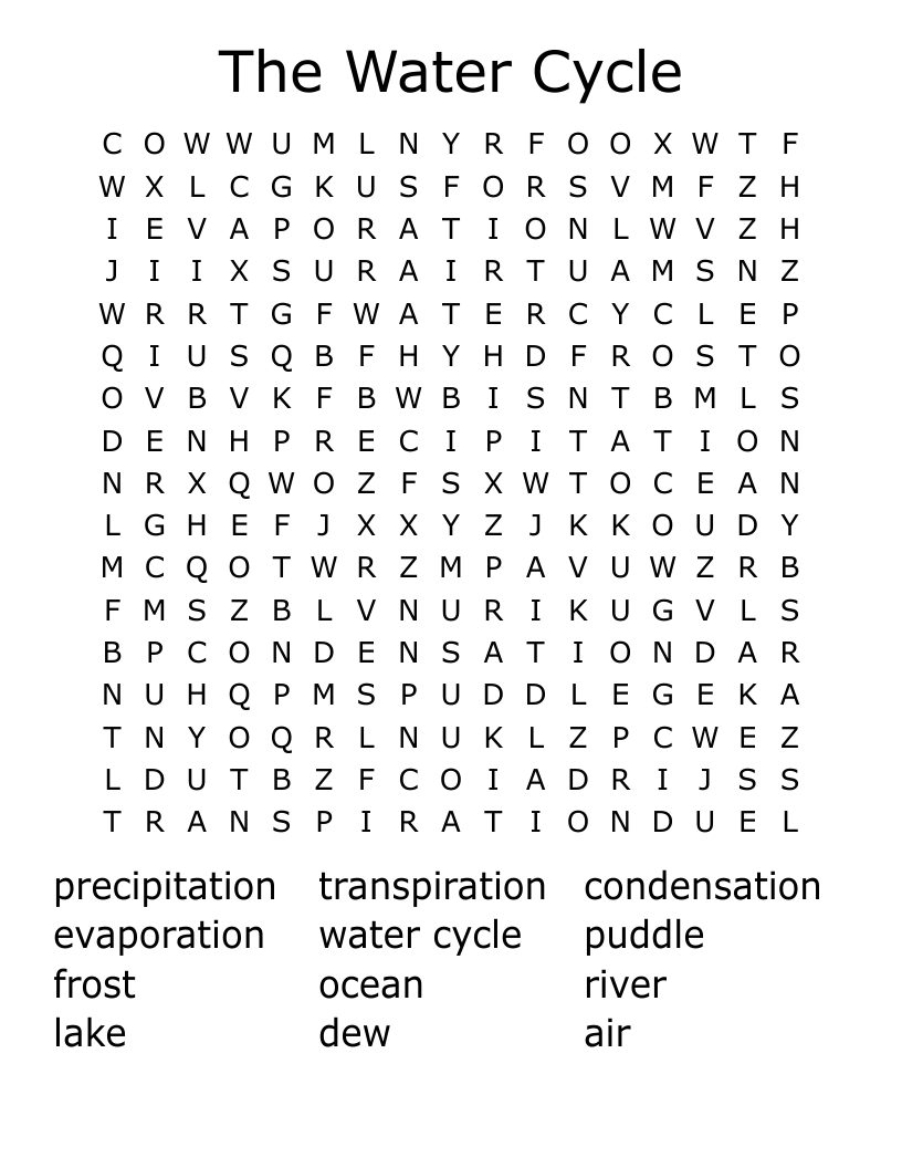 The Water Cycle Word Search