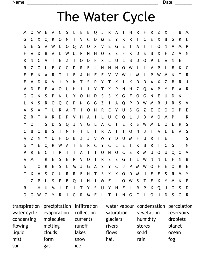 The Water Cycle Word Search
