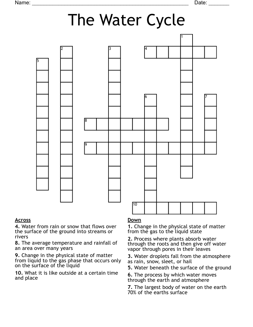 The Water Cycle Crossword