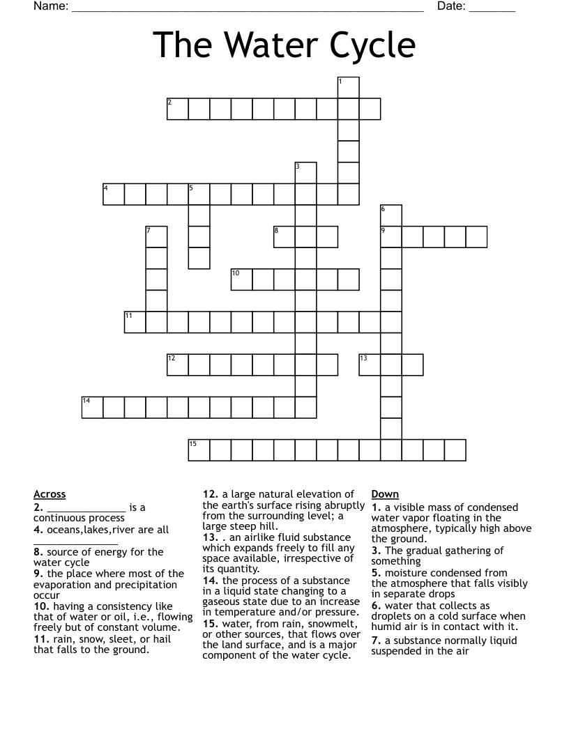 The Water Cycle Crossword
