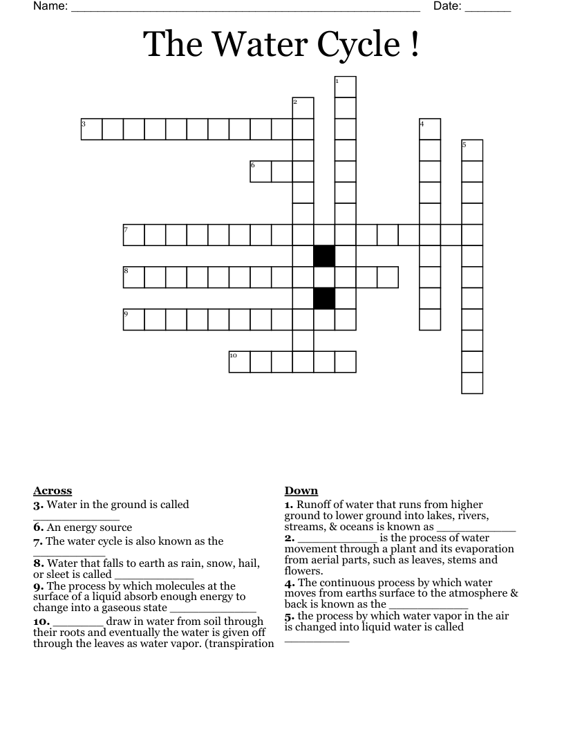 The Water Cycle ! Crossword