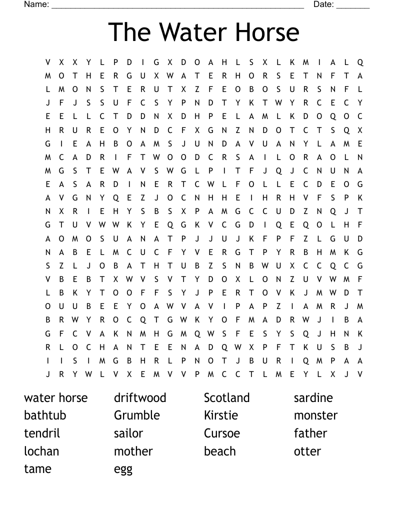 The Water Horse Word Search