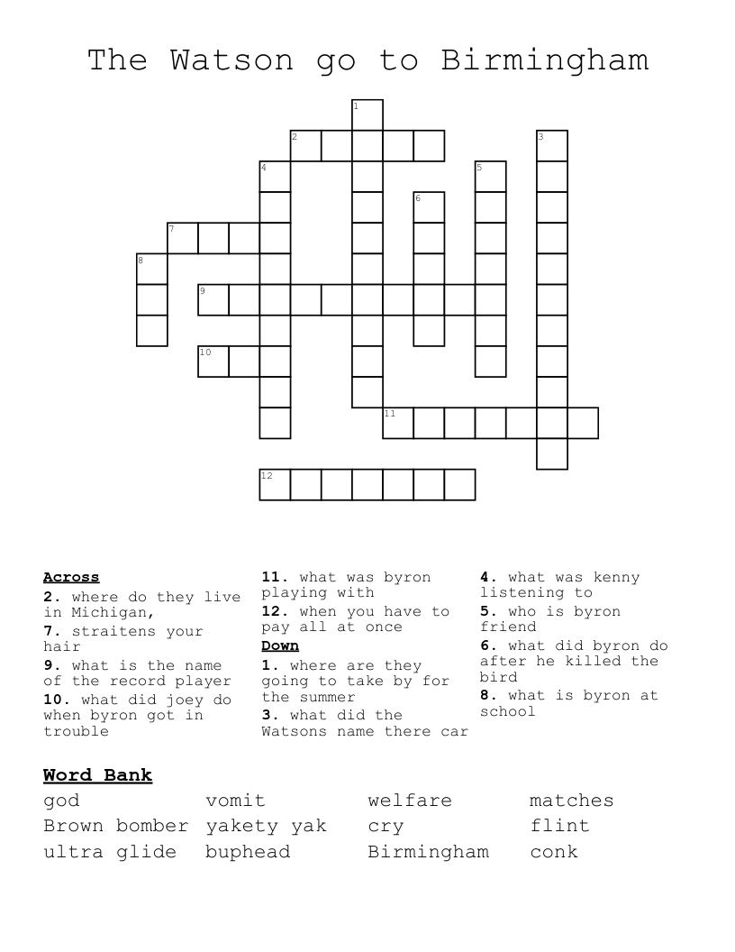 The Watson go to  Birmingham Crossword