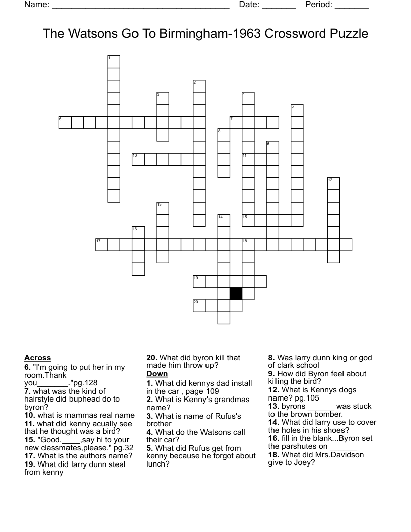 The Watsons Go To Birmingham-1963 Crossword Puzzle