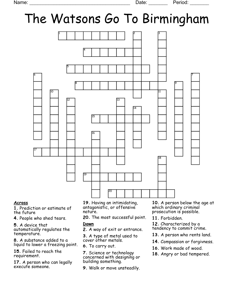 The Watsons Go To Birmingham Crossword