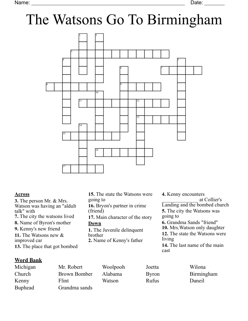The Watsons Go To Birmingham Crossword