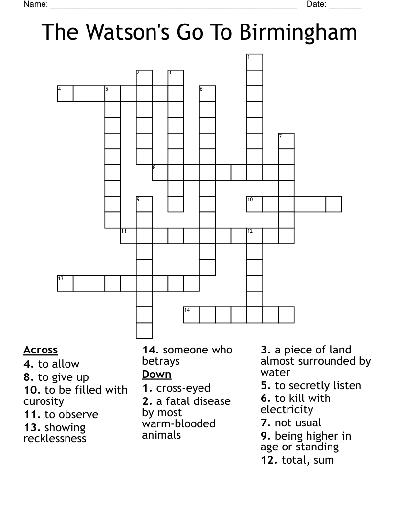 The Watson's Go To Birmingham Crossword