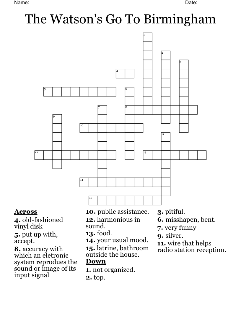 The Watson's Go To Birmingham Crossword