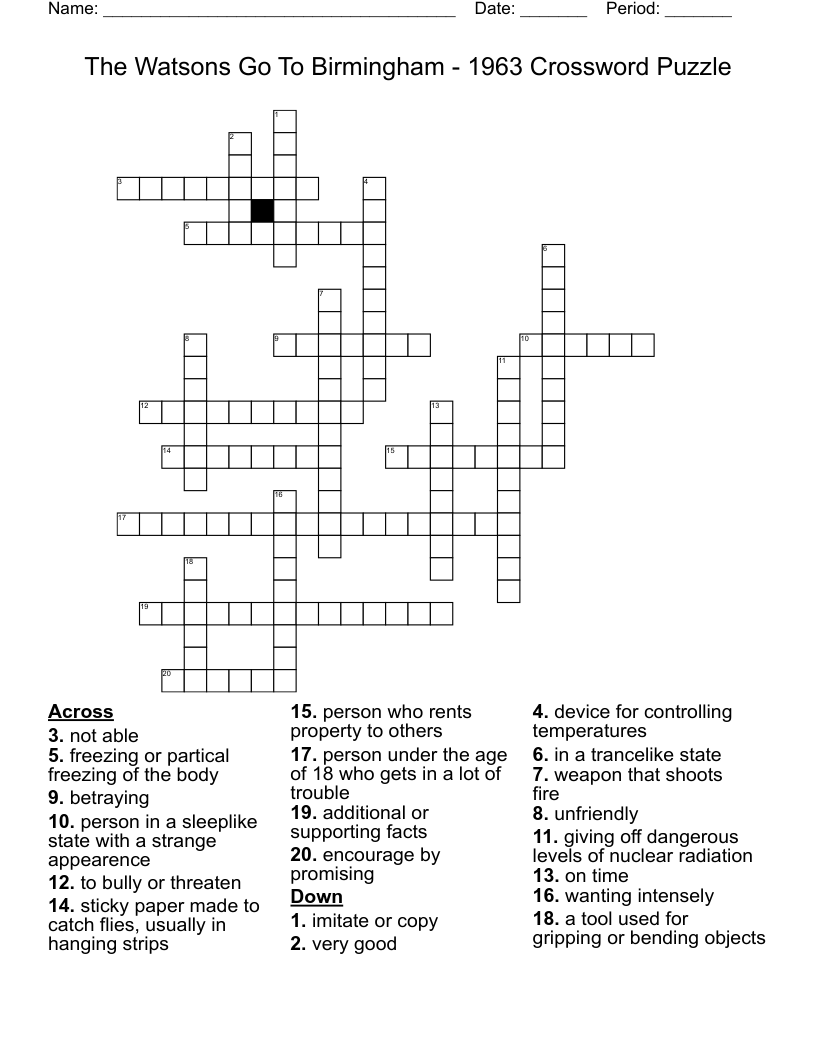The Watsons Go To Birmingham - 1963 Crossword Puzzle