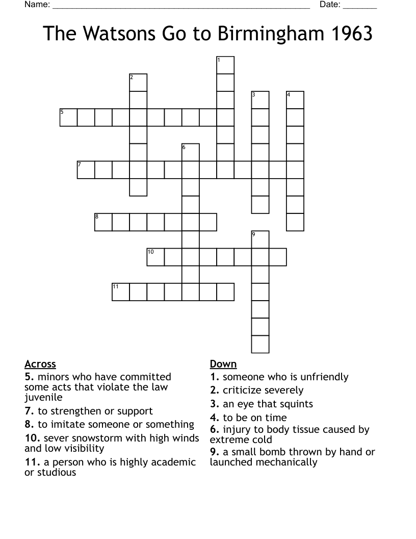 The Watsons Go to Birmingham 1963 Crossword