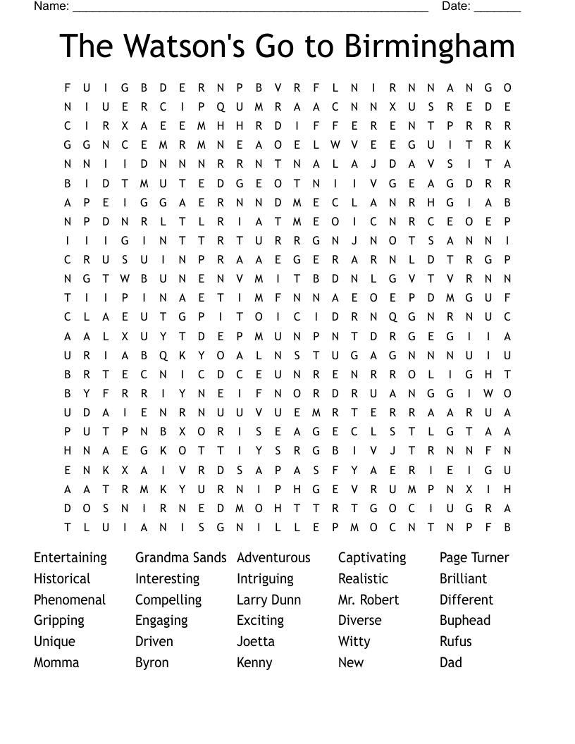 The Watson's Go to Birmingham Word Search