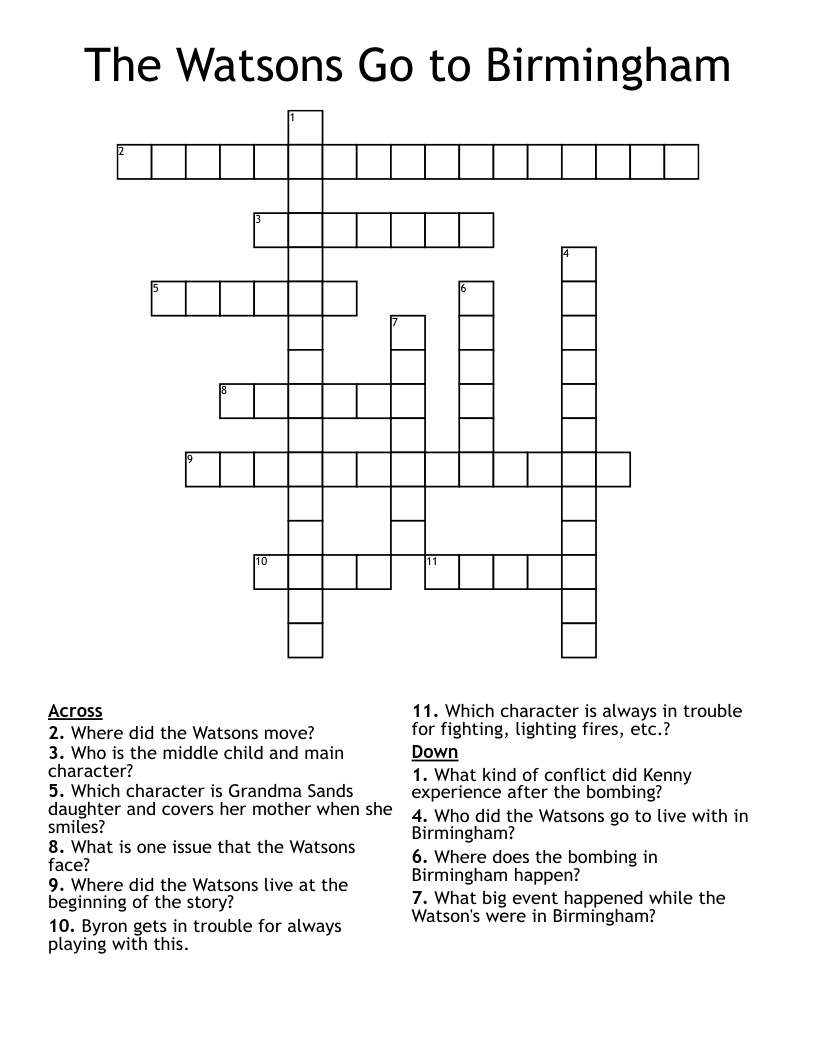 The Watsons Go to Birmingham Crossword