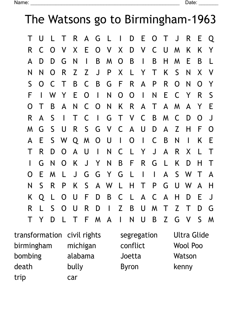 The Watsons go to Birmingham-1963 Word Search