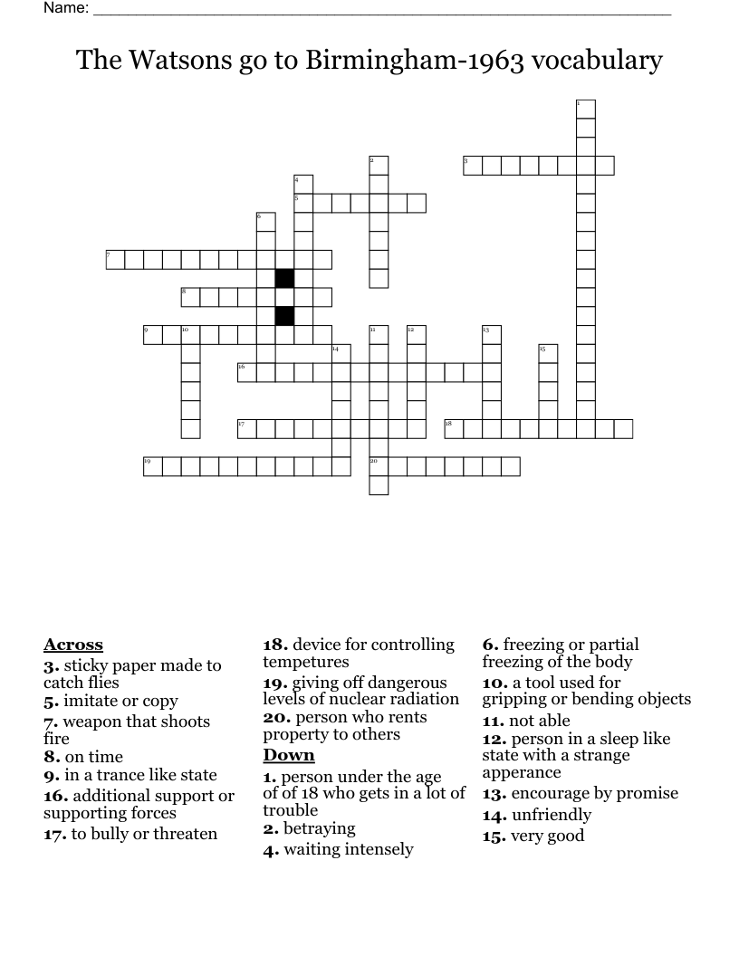 The Watsons go to Birmingham-1963 vocabulary Crossword
