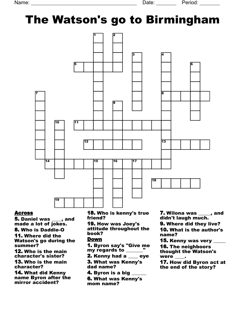 The Watson's go to Birmingham Crossword