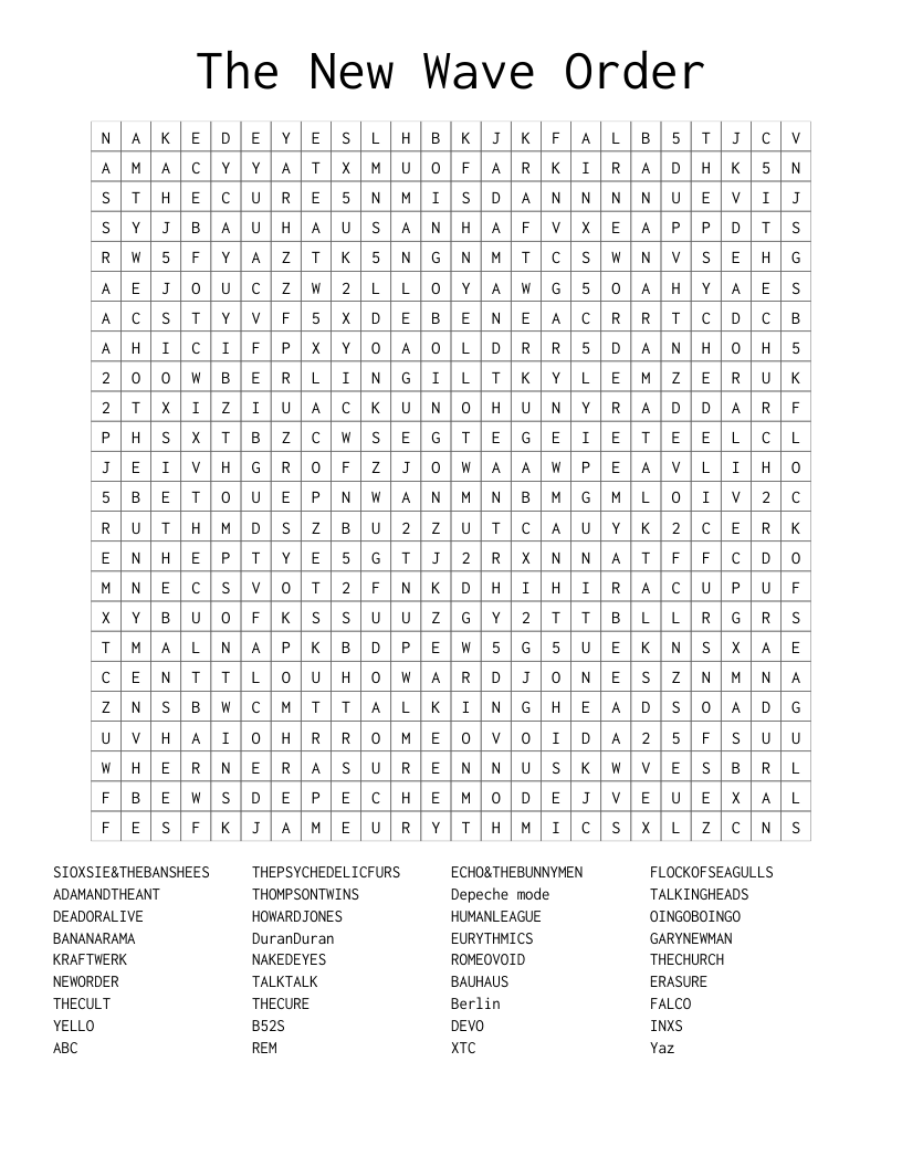 The New Wave Order Word Search