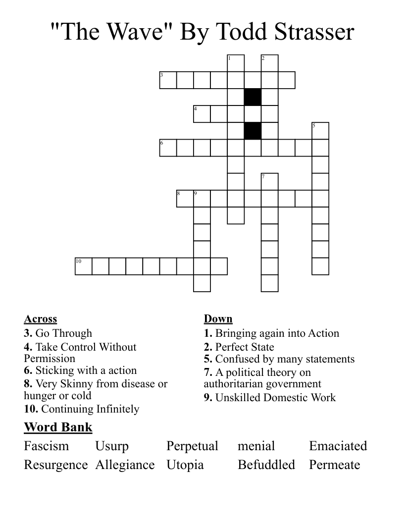 "The Wave" By Todd Strasser Crossword