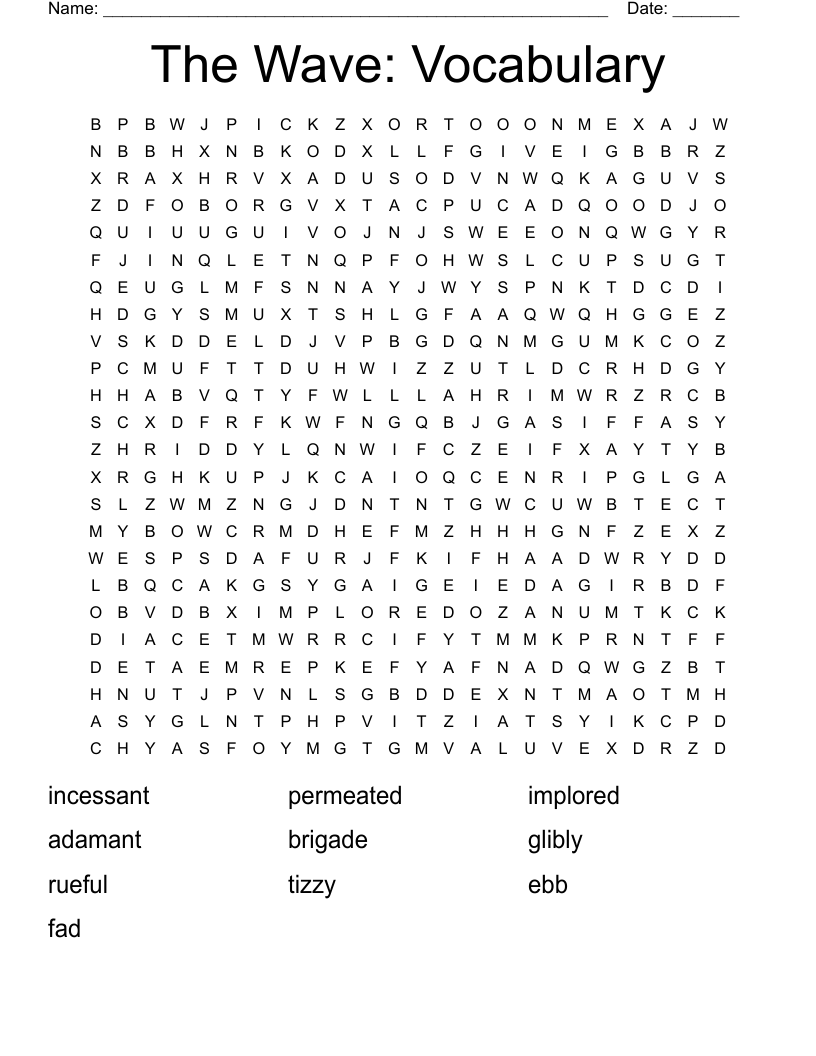 The Wave: Vocabulary Word Search