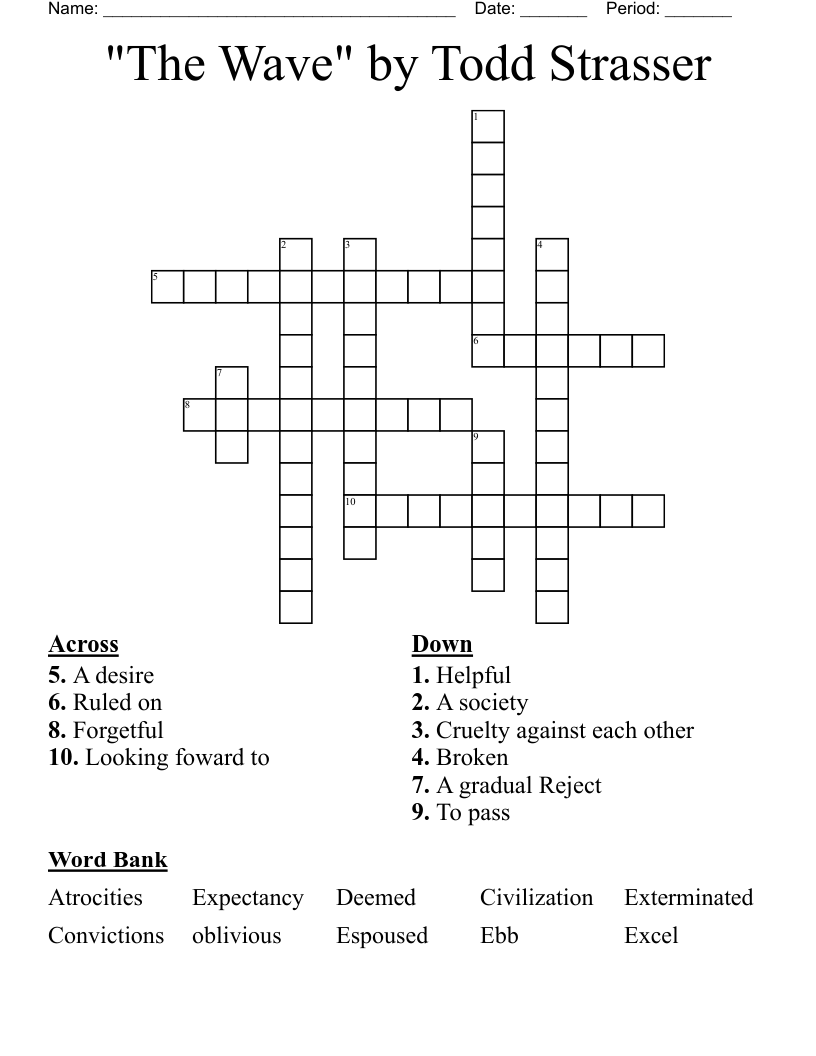 "The Wave" by Todd Strasser Crossword