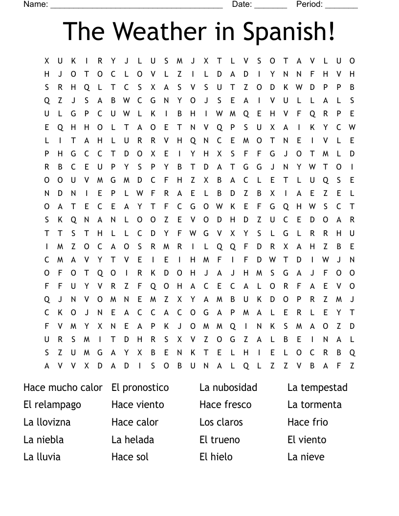 The Weather in Spanish! Word Search