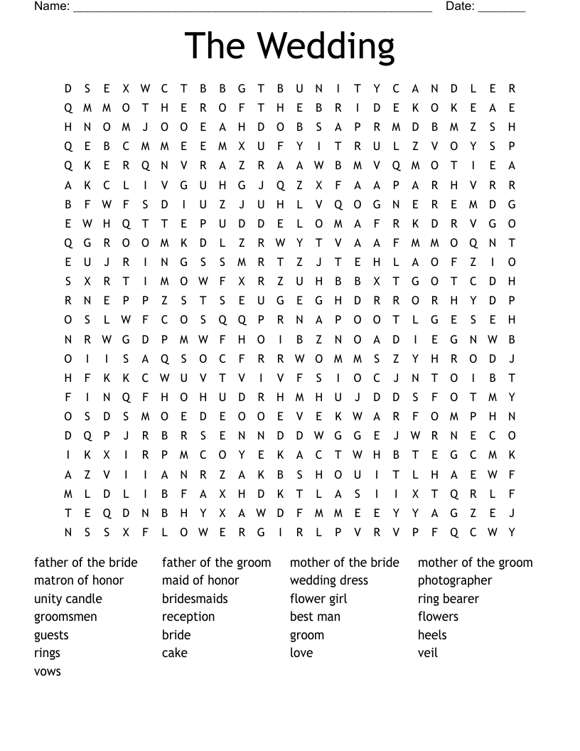 The Wedding  Word Search