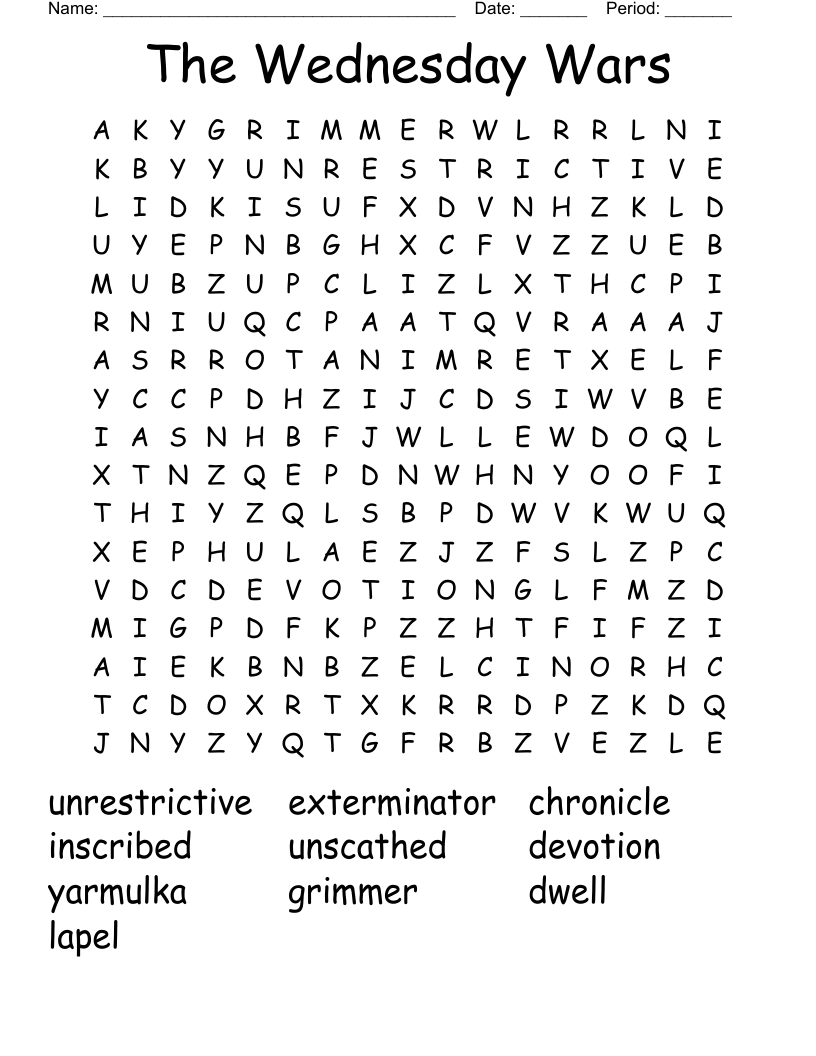 The Wednesday Wars Word Search