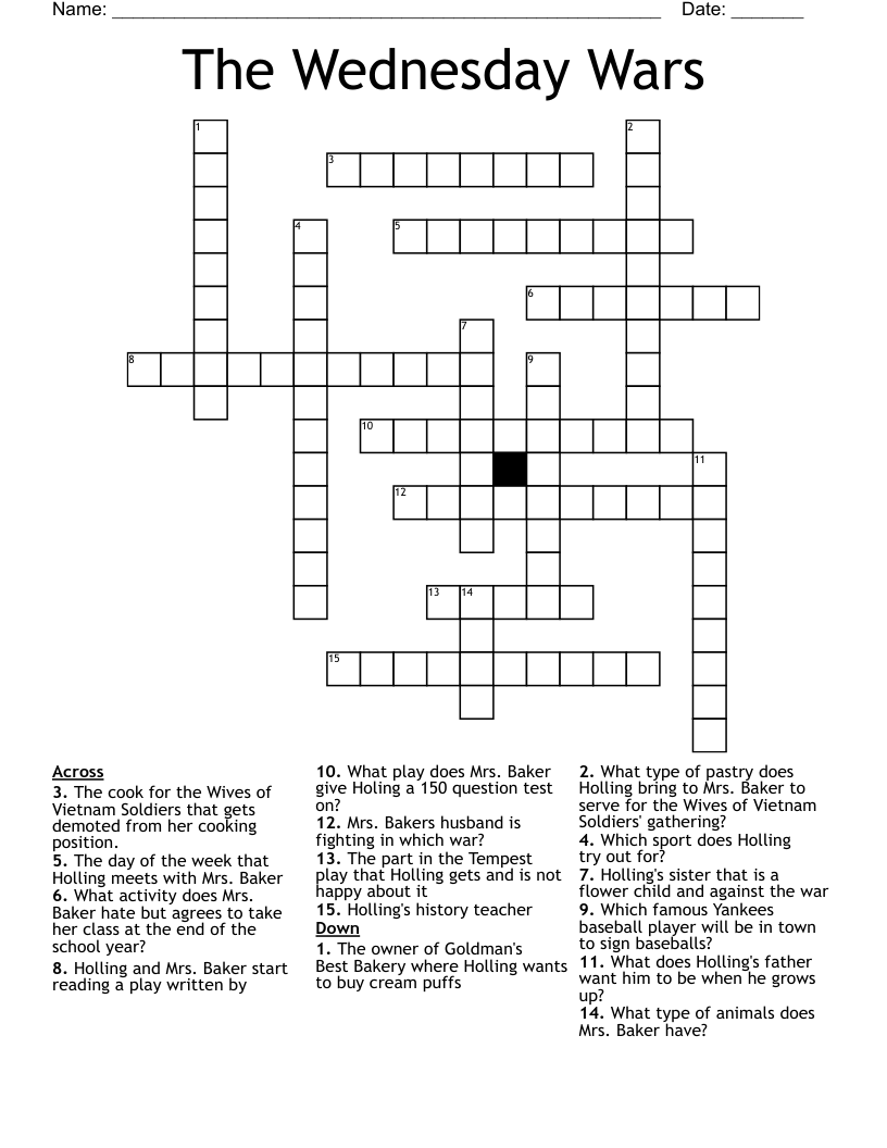 The Wednesday Wars Crossword