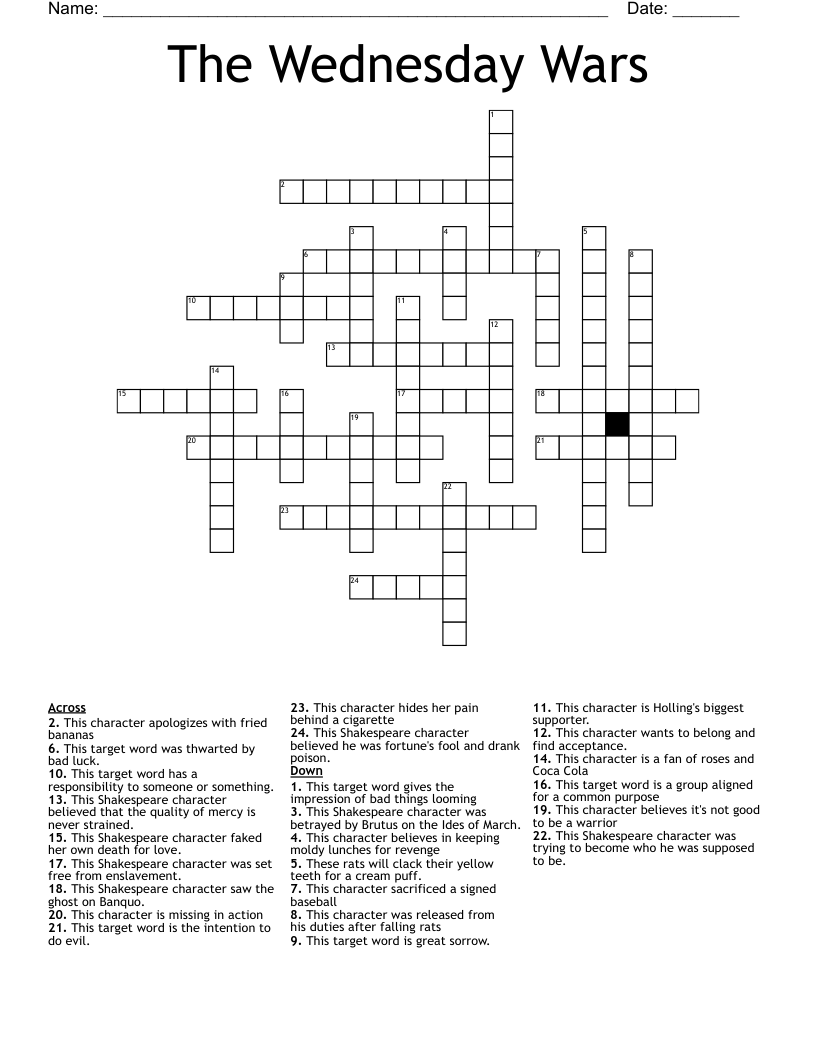 The Wednesday Wars Crossword