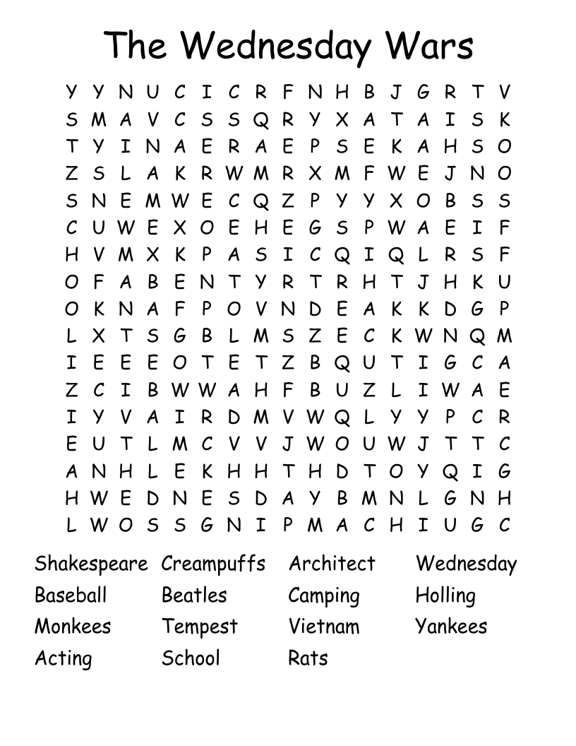 The Wednesday Wars Word Search